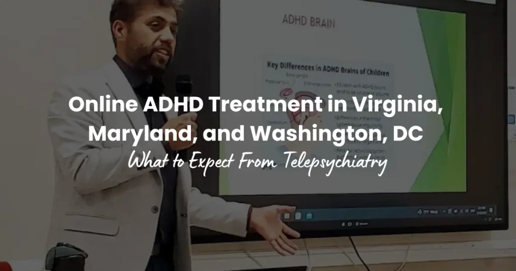 DR Imran Akram MD ADHD specialist giving lecture about online psychiatry and telepsychiatry for adhd treatment